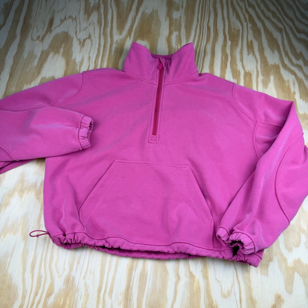 Lululemon Brushed Softstreme Half-Zip Pink Sweatshirt Cinch Hem Size 8